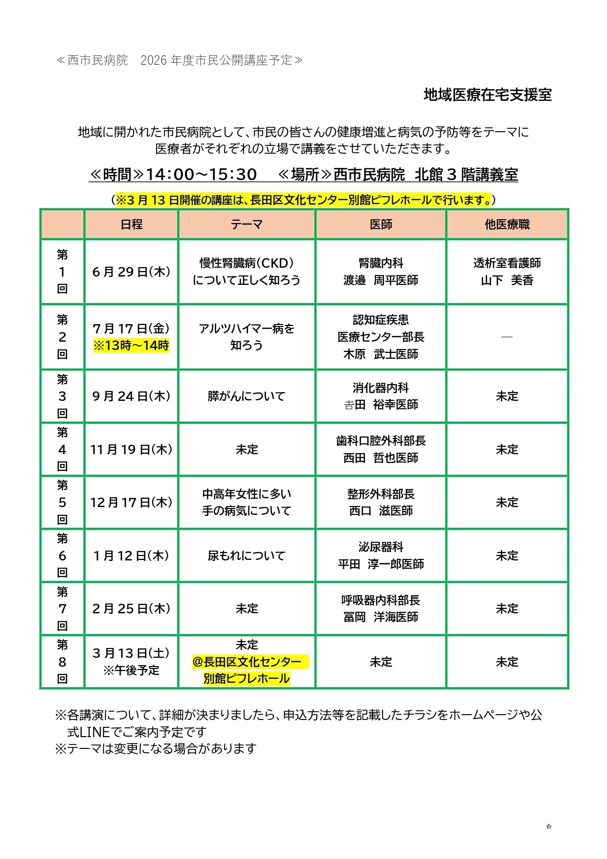 2026年度市民公開講座予定